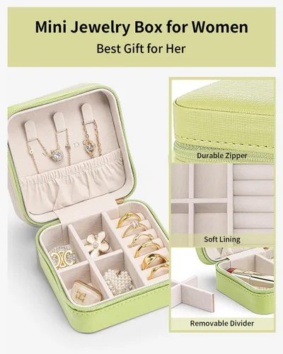 Miniatura 57 de Vlando Regalos de boda – Organizador de viaje de joyería pequeña de piel sintética, estuche de viaje para anillo, mini joyero para aretes, collar