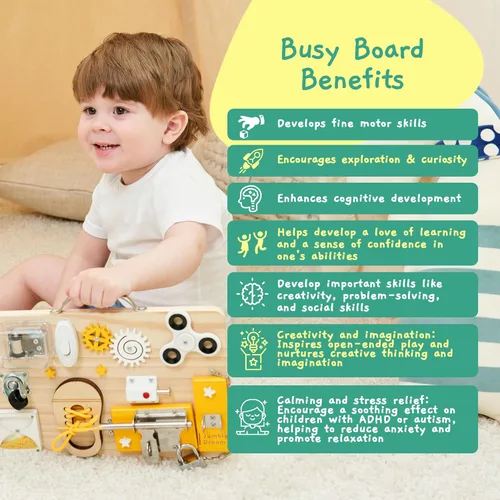 Miniatura 5 de Jumble Dream Tabla de actividades Montessori de madera para niños pequeños y juguetes educativos sensoriales para actividades para autismo y TDAH