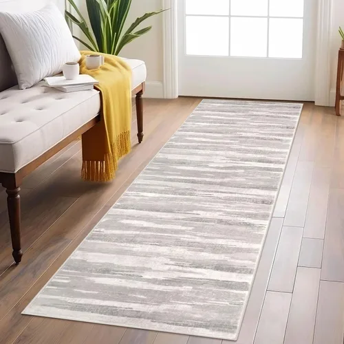 Miniatura 39 de Lansny Alfombra moderna abstracta de 2 x 5 pies, color negro, gris, blanco, lavable, alfombra de entrada para cocina, alfombra antideslizante suave