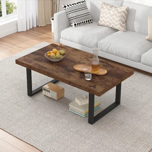 Miniatura 10 de Mesa de café IBF negra, mesa de centro minimalista industrial de madera, mesa moderna y simple rectangular para sala de estar, mesa de café y cóctel