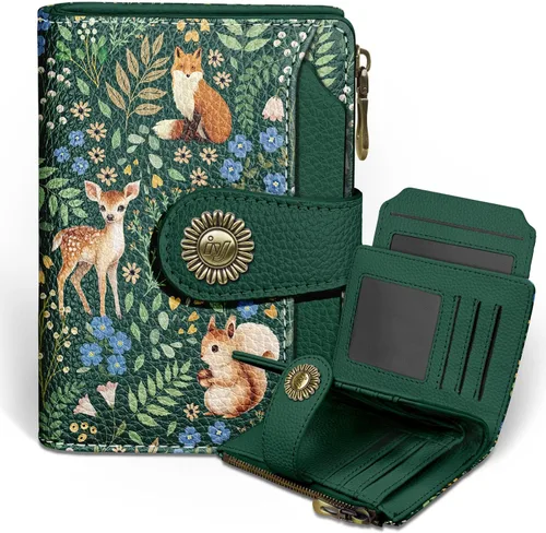 Miniatura 26 de Icycay Cartera pequeña para mujer, plegable con bloqueo RFID, soporte para tarjetas de crédito, bolsillo con cremallera para monedas, piel