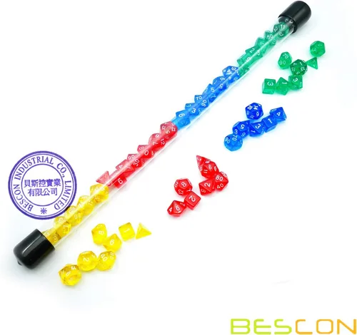 Miniatura 2 de Bescon Juego de 28 dados poliédricos translúcidos coloridos en tubo, para Dungeons and Dragons RPG Dice 4X7pcs,Mini Gem Dice Set