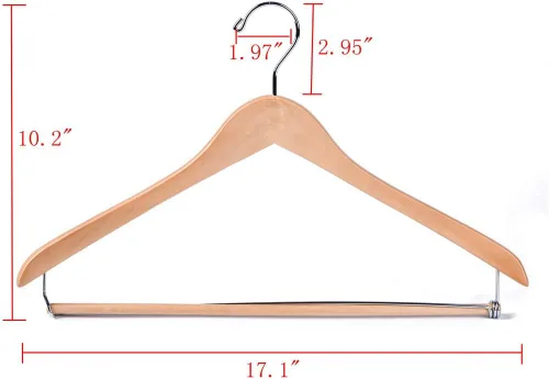 Miniatura 4 de Quality Hangers Perchas de madera hermosas y resistentes con barra de bloqueo, madera natural brillante (5)