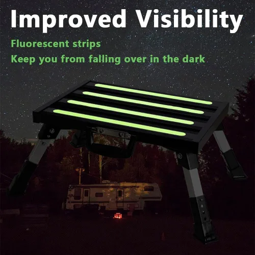 Miniatura 5 de Escalones de aluminio para caravana, taburete plegable ajustable de 4 niveles con patas de goma antideslizantes, plataforma de tira fluorescente
