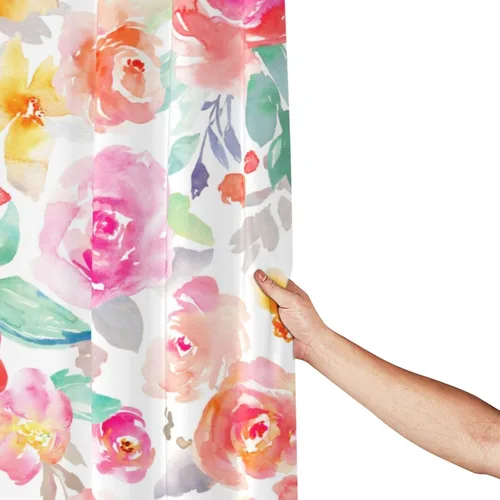 Miniatura 7 de Lovetar Cortina de ducha con diseño de flores de acuarela brillante, diseño femenino, tela impermeable, lavable, juego de cortinas de baño para baño