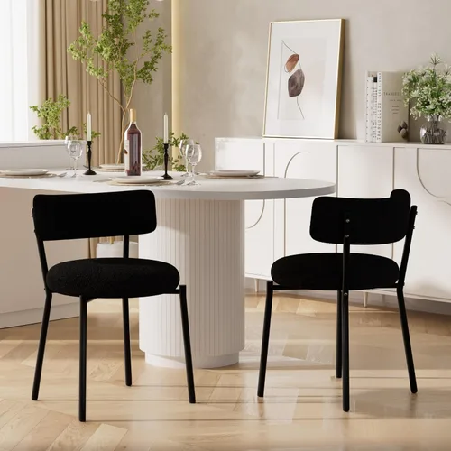 Boucle - Juego de 2 sillas de comedor tapizadas redondas, modernas, con respaldo curvado, sillas de comedor para cocina, sillas de comedor negras de