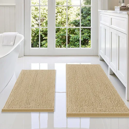 Miniatura 21 de Smiry Juego de 2 alfombras de baño, felpilla suave y absorbente, lavable a máquina, antideslizantes, para bañera, ducha y suelo