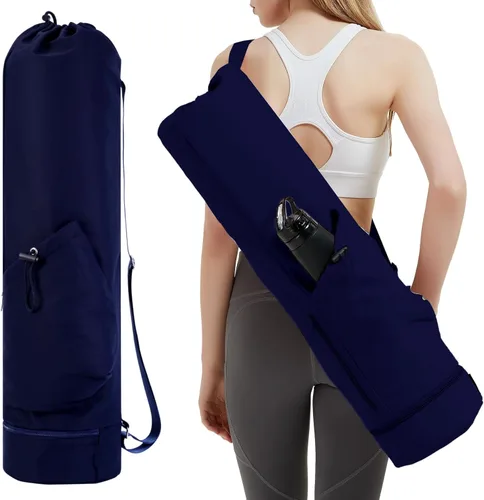 Miniatura 7 de sportsnew Bolsa para esterilla de yoga con bolsillo para botella de agua y bolsillo inferior para artículos mojados, bolsa de transporte para Beige