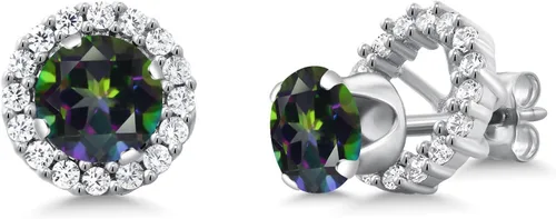 Miniatura 188 de Gem Stone King Aretes redondos de plata de ley 925 de 0.236 in con piedra natal extraíble para mujer