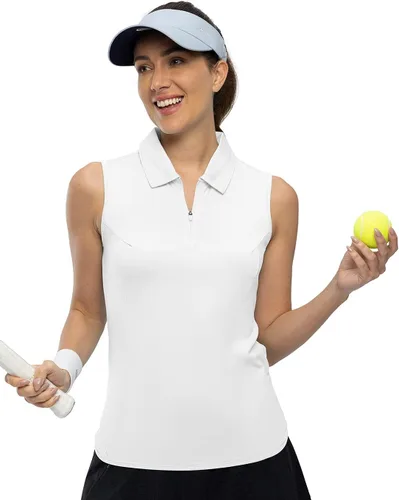 Miniatura 2 de YSENTO Camiseta polo de golf sin mangas con cuello y cremallera para mujer, de secado rápido, absorbe la humedad