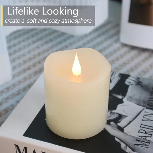Miniatura 3 de TECHLONG Velas sin llama que funcionan con pilas con temporizador, llama móvil 3D parpadeante, duran más de 600 horas, velas LED eléctricas de cera