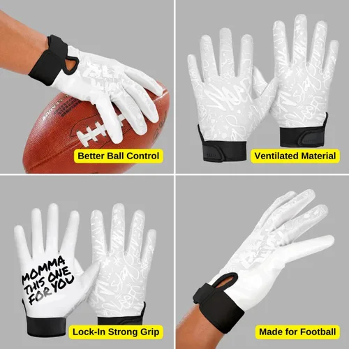 Miniatura 5 de SLEEFS Guantes receptores de fútbol [1 par] – Antideslizantes, agarre de silicona pegajosa – Tallas para jóvenes y adultos