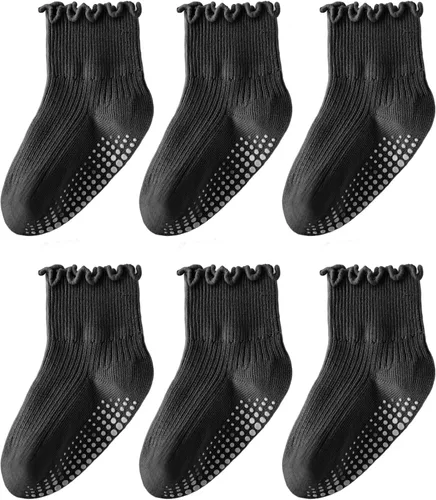 Miniatura 13 de HONGTEYA - 6 pares de calcetines con volantes para niñas, calcetines antideslizantes para bebés con agarre para niñas y niños de 1 a 2 años, 3 a 4
