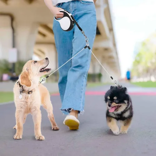 Miniatura 7 de BINGPET Correa doble retráctil para perro con luz, correa doble para perros sin enredos de 360° para dos perros con cuerdas de alambre reflectantes