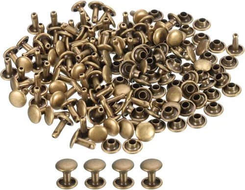 Miniatura 44 de uxcell 100 juegos de remaches de cuero, remaches de doble tapa de 0.236 x 0.315 pulgadas, remaches de metal para reparación de cuero, manualidades