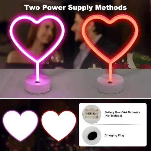 Miniatura 3 de BRIGHTDECK Decoraciones del Día de San Valentín, 2 paquetes de letreros de neón en forma de corazón, luces LED rosas, baterías incluidas