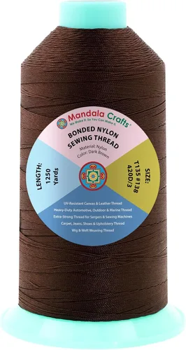 Miniatura 188 de Mandala Crafts - Hilo de nailon para coser cuero, tapicería, mezclilla y para trenzar el pelo; resistente, 1500 yardas, tamaño 69 T70 Marrón