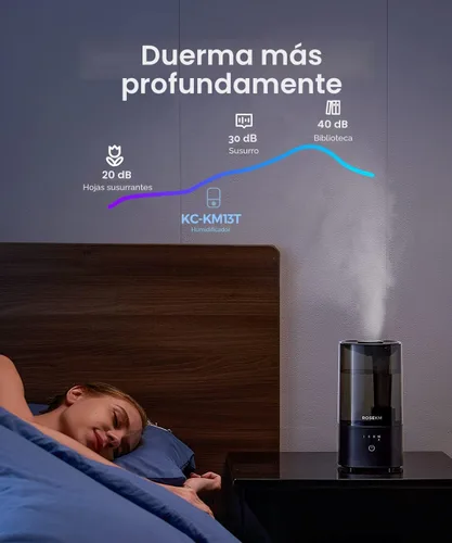Miniatura 6 de ROSEKM Humidificadores para dormitorio (1.1L), pequeño humidificador de niebla fría para hogar, plantas y guardería de bebé, humidificador