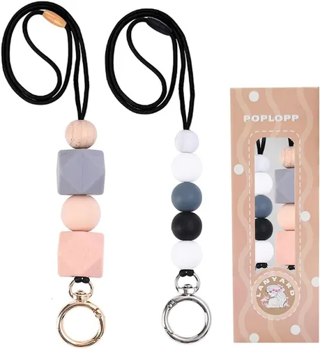 Miniatura 20 de POPLOPP 3 cordones para profesores para insignias de identificación y llaves, lindo cordón de silicona con cuentas para mujeres, enfermeras