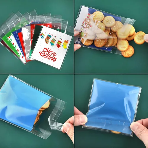 Miniatura 3 de FEBSNOW 450 bolsas de dulces de Navidad, bolsas autoadhesivas de celofán, bolsas de plástico para galletas para Navidad, fiestas, regalos