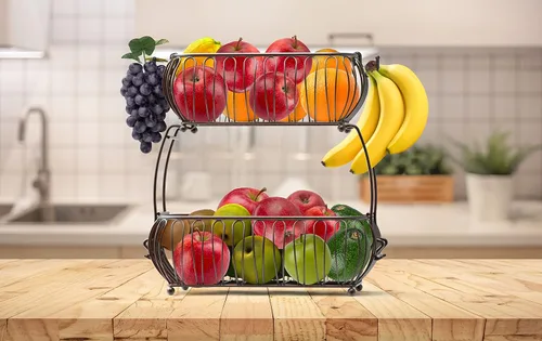 Miniatura 2 de Simple Houseware Soporte oblato para cesta de frutas de 2 niveles, bronce