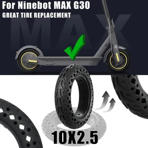 Miniatura 2 de Neumático de scooter 60/70-6.5 sin cámara: 10x2.50 Reemplazo de neumático sólido para Hover 1 Alpha Hiboy MAX3 Segway Ninebot MAX G2 G30LP Scooter