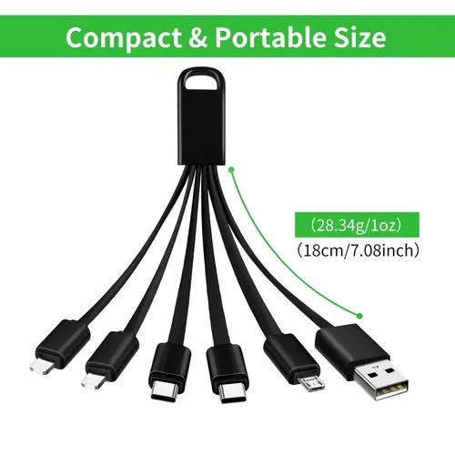 Miniatura 7 de Herfair Cable de carga múltiple (paquete de 2) Cable de carga universal 6 en 1 Cable de alimentación para múltiples dispositivos con conectores Negro