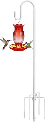 Miniatura 9 de COCONUT Gancho de pastor de 62 pulgadas, gancho de pastor de acero inoxidable con base de 5 puntas ajustable, soporte de jardín para colgar