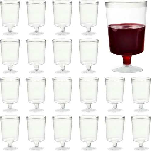 MATANA 50 copas de vino de plástico transparente con tallo para fiestas (5 onzas), copas de vino de plástico de 4 pulgadas, copas de vino, perfectas