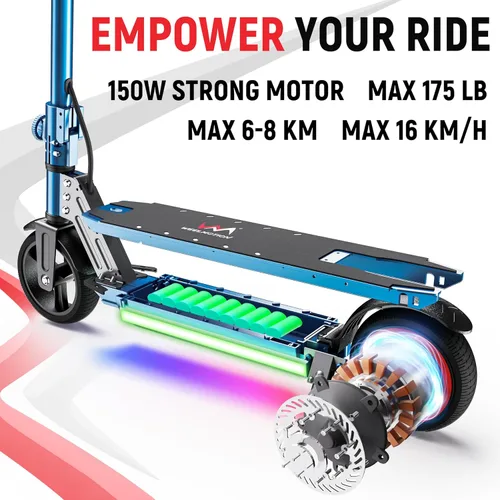 Miniatura 2 de Classic Foldable Electric Scooter for Kids, Bright Front Lights, Shining Pedal Lights, LED Display, Dual Brakes 150W Motor Kids Electric Scooter