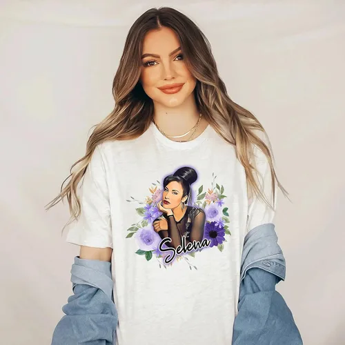 Miniatura 3 de Camiseta floral Selenas - Camiseta con texto en inglés "Anything for Selenas", camiseta musical de reina de tejano