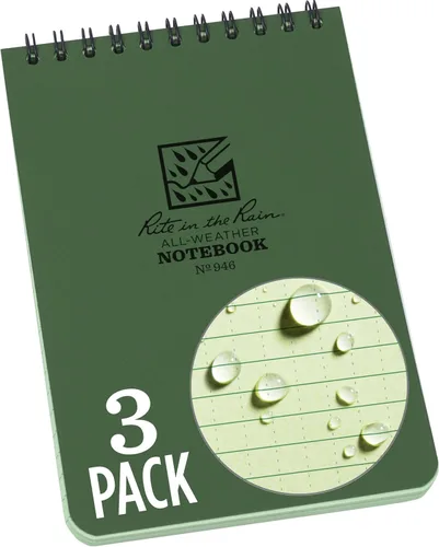 Miniatura 23 de Rite In The Rain Cuaderno de espiral superior resistente a la intemperie, 4 x 6 pulgadas, cubierta negra, patrón universal (No. 746-3), paquete de 3
