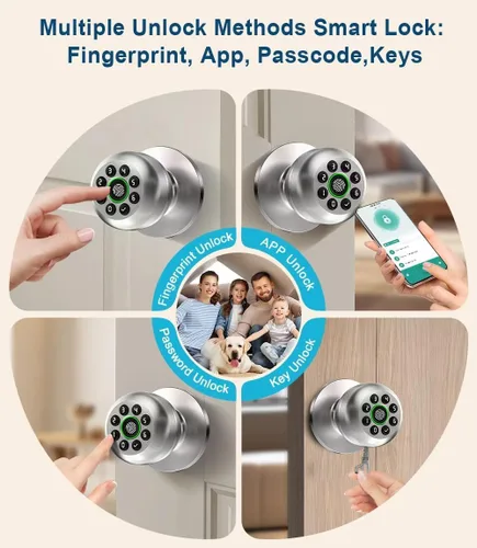 Miniatura 2 de KLLOQUE Fingerprint Door Lock, Smart Fingerprint Door Knob with Keypad, Biometric Door Lock with App Control, Auto Lock Door Lock with Code, Keyless