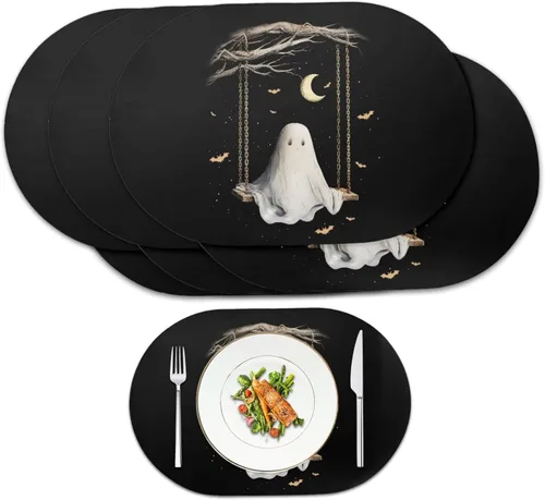 Miniatura 50 de Ghost Placemats Set of 2 Wipeable Faux Leather 12X18 Inch Waterproof Non-Slip Mats Spooky Table Decor Heat Resistant for Scary Dinner Party Fantasma