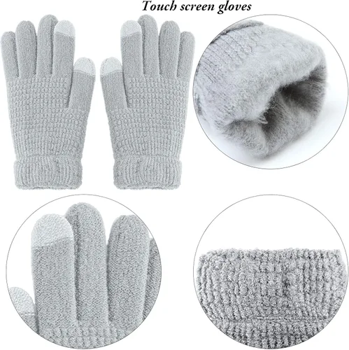 Miniatura 4 de Aneco Conjunto de bufanda de punto cálido de invierno para hombres y mujeres bufanda elástica suave
