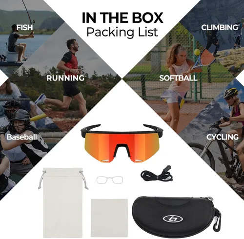 Miniatura 5 de Gafas de sol deportivas polarizadas para hombres y mujeres, UV400, béisbol, correr, golf, motocicleta, correr, pesca Negro naranja