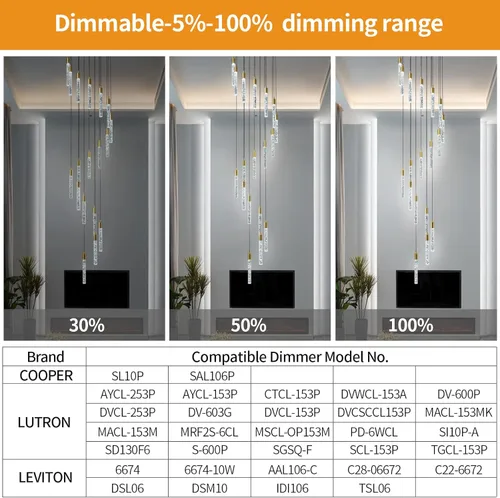 Miniatura 5 de Candelabro moderno de 18 luces para sala de estar, acabado de latón dorado, luces colgantes de techo LED regulables, 108 W, 6000 K, escaleras, Negro