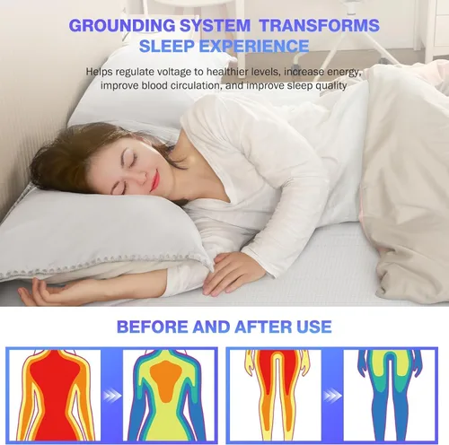 Miniatura 2 de Grounding Sheets - Juego de sábanas bajeras de cama tamaño individual XL, 10% fibra de plata pura + 90% algodón orgánico, kit de conexión a tierra