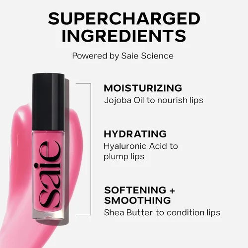 Miniatura 4 de Saie Glossybounce - Brillo labial hidratante y aceite labial con tinte híbrido con ácido hialurónico y aceite de jojoba para labios no pegajosos