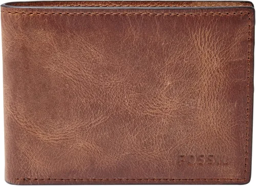Fossil Billetera de cuero delgada minimalista plegable con bolsillo frontal para hombres
