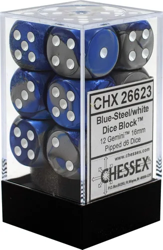 Chessex DND D&D - Juego de dados poliédricos de plástico Géminis de 0.63 pulgadas, color azul, acero y blanco, dados de mazmorras y dragones,