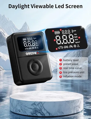 Miniatura 4 de GREPRO Arrancador de salto con compresor de aire, batería de 5000 A portátil (10.0 L de gas/8.0 L diesel), inflador de neumáticos de 150 PSI
