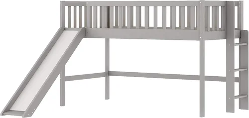 Miniatura 5 de Cama baja tipo loft, cama baja de tamaño individual con tobogán, marco de cama baja de madera con barandillas y escalera lateral para niños, niñas