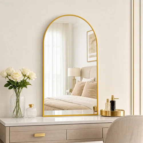 Miniatura 21 de BEAUTYPEAK Espejo de baño de arco de 20 x 30 pulgadas, espejo de pared con marco de metal para dormitorio, entrada, sala de estar, plateado Plata
