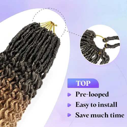 Miniatura 3 de Cabello de Ganchillo Goddess Locs de 14 Pulgadas 8 Paquetes Nuevos Faux Locs Suaves Trenzas de Ganchillo Ondas Profundas Extensiones de Cabello T27.