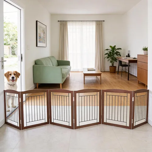 Miniatura 11 de ZJSF Puerta plegable independiente para perros, puerta de madera extra ancha blanca para cachorros, 6 paneles, puertas altas para mascotas