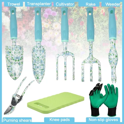 Miniatura 9 de Juego de herramientas de jardín de 9 piezas de aleación de aluminio, kit de herramientas de mano de jardinería para mujeres y padres, suministros
