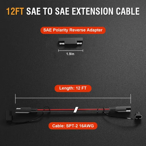 Miniatura 2 de Cable de extensión SAE de 12 pies 16 AWG, conector SAE Conector de desconexión rápida 16AWG, para automoción, panel solar enchufe