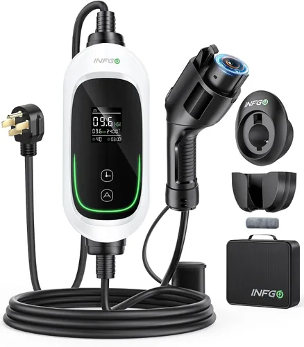 Cargador EV de nivel 2, 40 amperios, corriente ajustable y retardo de temporización, 240 V, 9.6 kW, enchufe NEMA 14-50, estación de carga portátil
