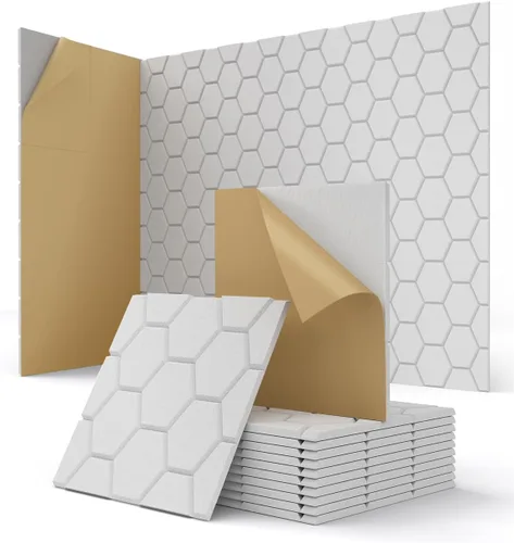 Paneles acústicos para pared con absorción de sonido, paneles de azulejos autoadhesivos de diseño hexagonal en nido de abeja, paquete de 12 unidades